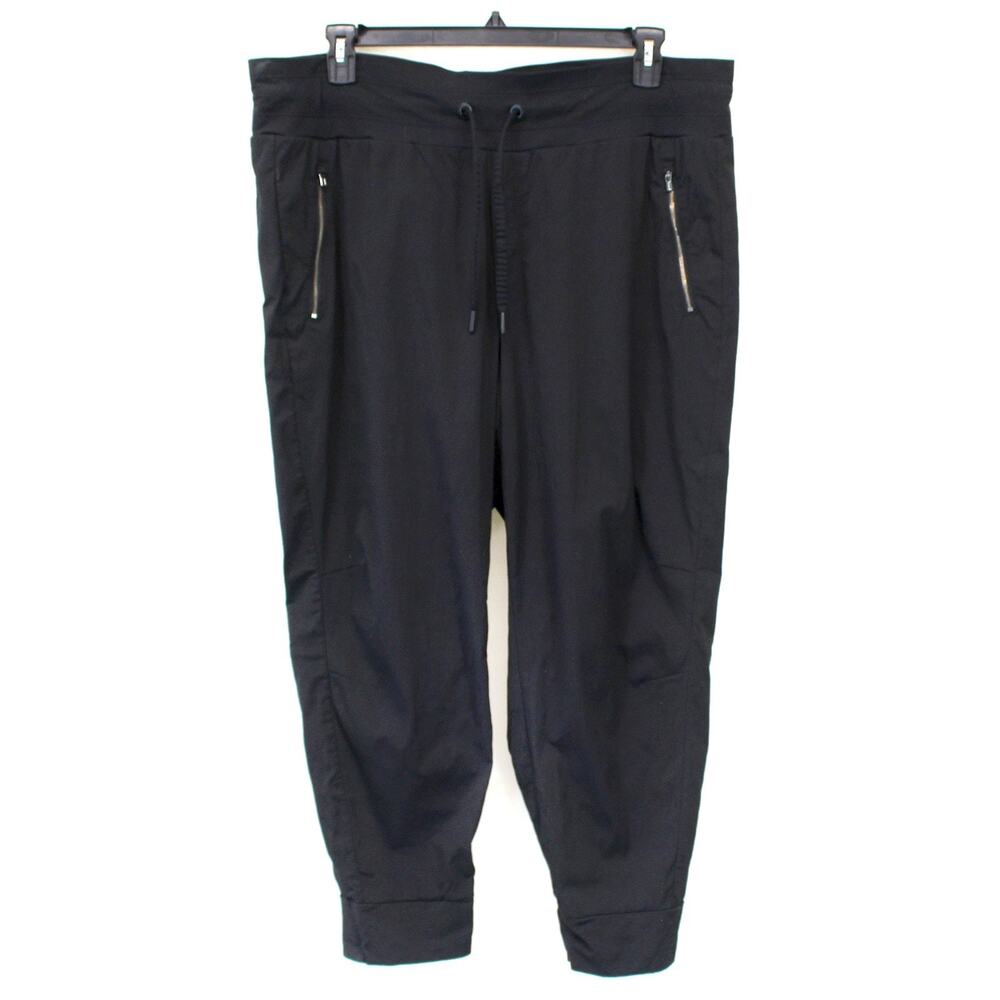 Athleta Plus Black Joggers Pants Zipper Pocket Activewear Softshell Tie Waist 1X